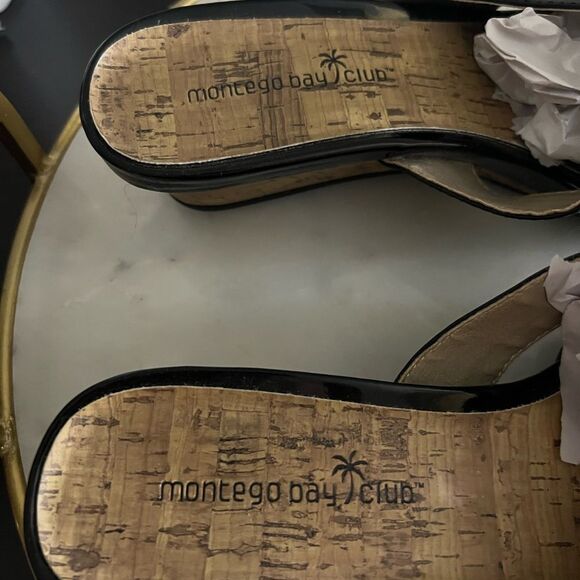 Women’s Slip Op Sandals ‘ Montego Bay Club’  Black Cork Wedge 9.5 - Picture 2 of 5